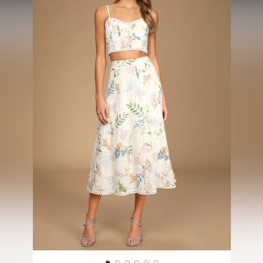 Sweet At Heart White Floral Embroidered Two-Piece Midi Dress